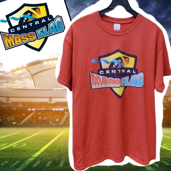 🗺 Men's Gildan 100% Cotton Tshirt, Size Large Central Mass Flag Football League - Picture 1 of 10